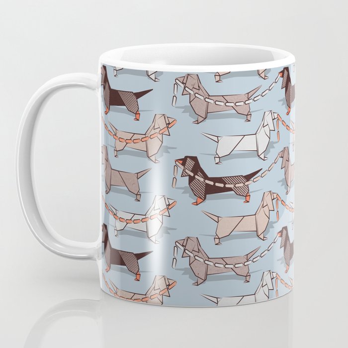 Origami Dachshunds sausage dogs // pale blue background Coffee Mug Gallery Image 3