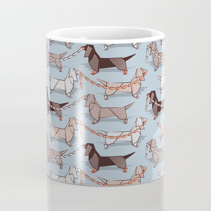 Origami Dachshunds sausage dogs // pale blue background Coffee Mug Gallery Image 4
