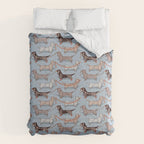 Origami Dachshunds sausage dogs // pale blue background Comforter Gallery Image 6