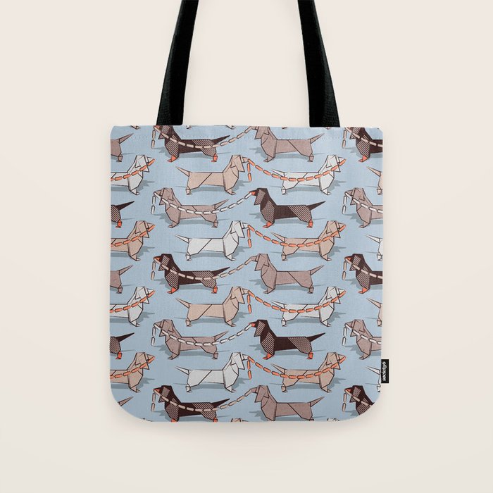 Origami Dachshunds sausage dogs // pale blue background Tote Bag Gallery Image 1
