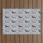 Origami Dachshunds sausage dogs // pale blue background Outdoor Rug Gallery Image 1