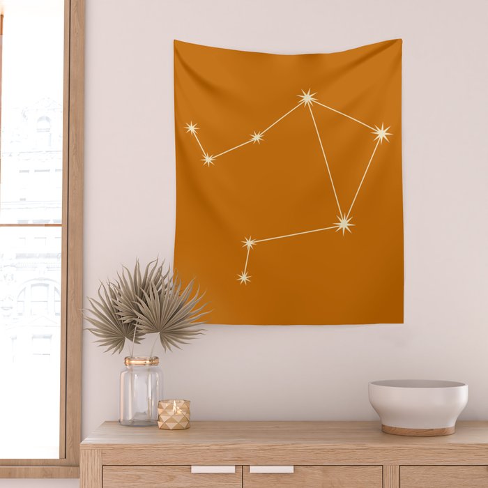 Libra Zodiac Star Constellation Line Art Orange Wall Tapestry Gallery Image 2