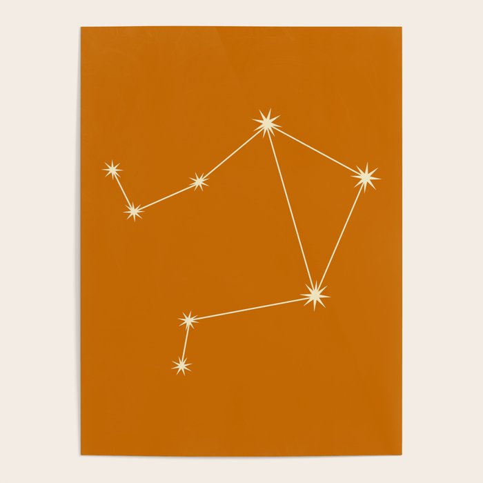 Libra Zodiac Star Constellation Line Art Orange Poster Gallery Image 4