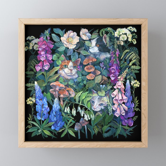 Cats Flower Garden Mini Art Print Gallery Image 1