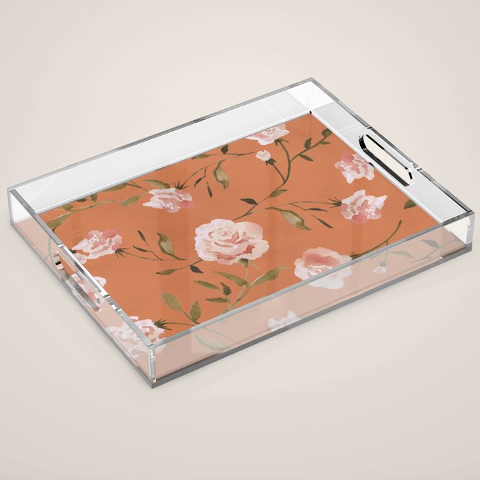 Watercolor Roses Acrylic Tray Gallery Image 1