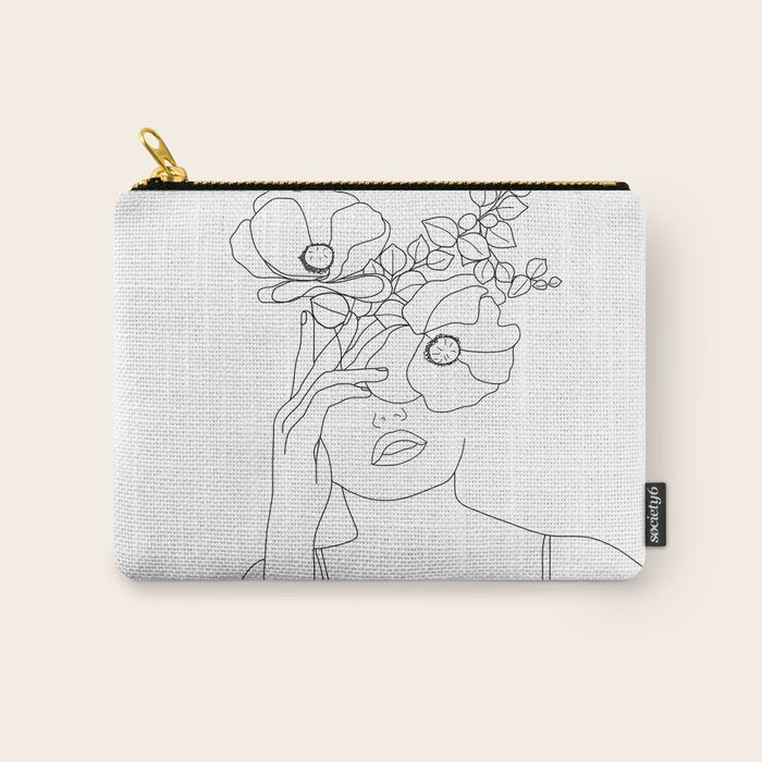 Minimal Line Art Woman with Flowers II Carry All Pouch Gallery Image 1