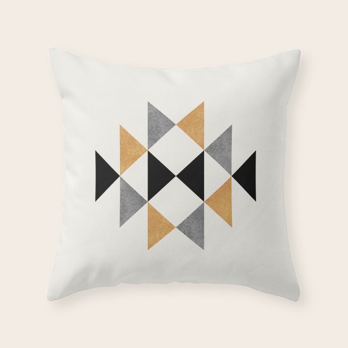 Aztec Graphic - Gold Gray Throw Pillow Gallery Image 1