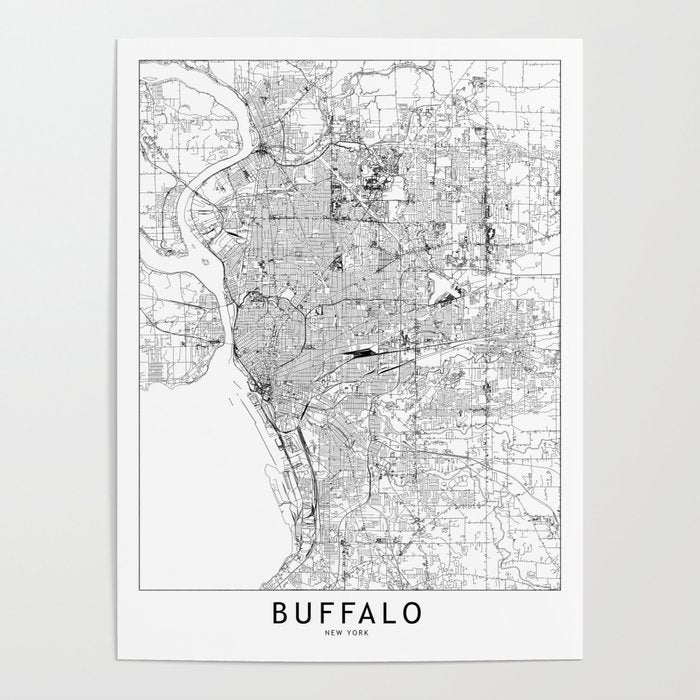 Buffalo White Map Poster Gallery Image 4
