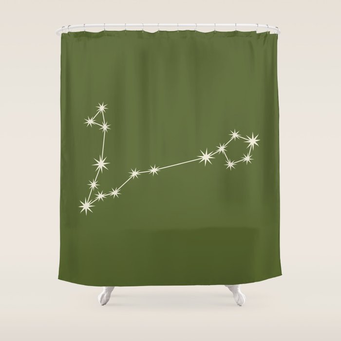 Pisces Zodiac Star Constellation Line Art Olive Green Shower Curtain Gallery Image 1