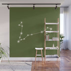 Pisces Zodiac Star Constellation Line Art Olive Green Wall Mural Gallery Image 1