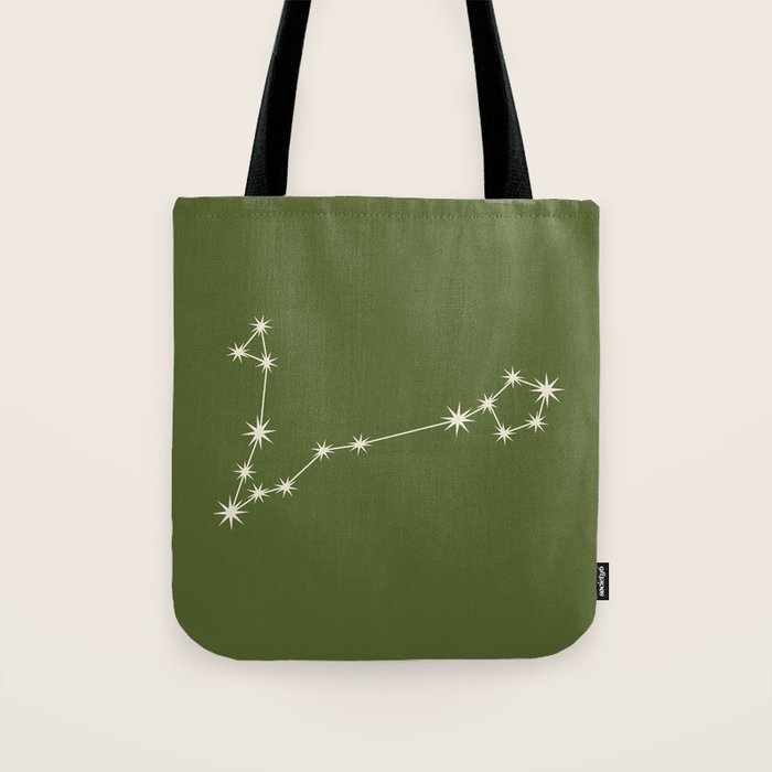 Pisces Zodiac Star Constellation Line Art Olive Green Tote Bag Gallery Image 1