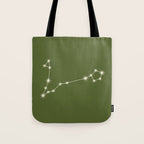 Pisces Zodiac Star Constellation Line Art Olive Green Tote Bag Gallery Image 1