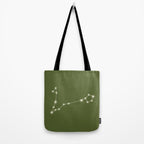 Pisces Zodiac Star Constellation Line Art Olive Green Tote Bag Gallery Image 2