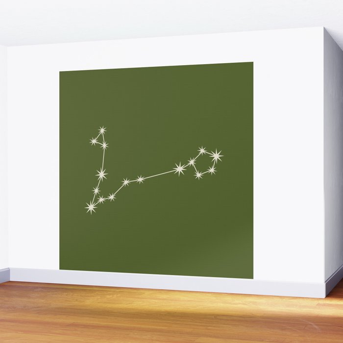 Pisces Zodiac Star Constellation Line Art Olive Green Wall Mural Gallery Image 2