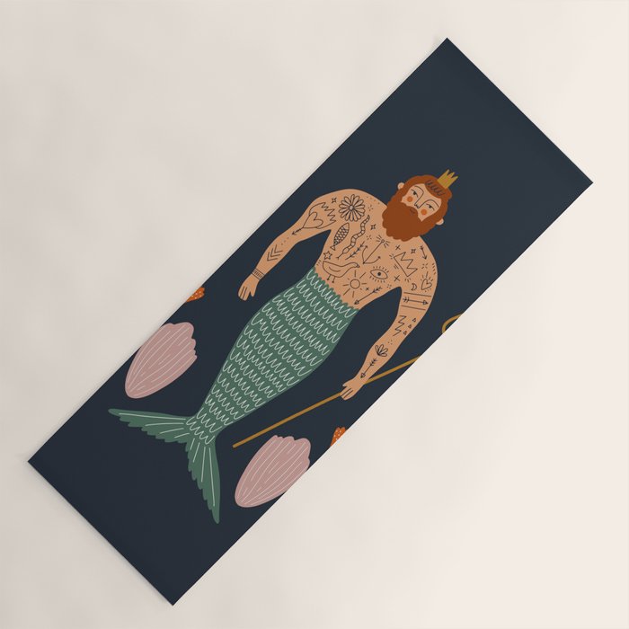 Hipster Mermaid Merman With Tattoos Poseidon King Of The Sea Midcentury Modern Cool Magical Mystical Abstract Art Bohemian Boho Style Trendy  Yoga Mat Gallery Image 1