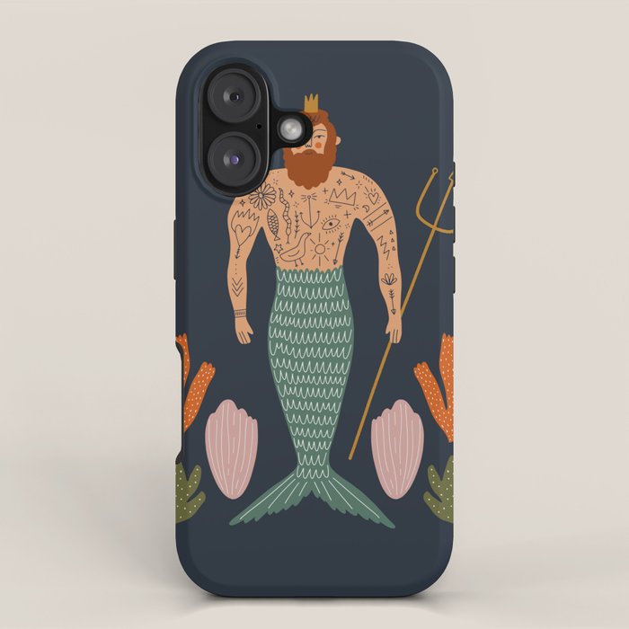 Hipster Mermaid Merman With Tattoos Poseidon King Of The Sea Midcentury Modern Cool Magical Mystical Abstract Art Bohemian Boho Style Trendy  iPhone Case Gallery Image 1