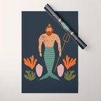 Hipster Mermaid Merman With Tattoos Poseidon King Of The Sea Midcentury Modern Cool Magical Mystical Abstract Art Bohemian Boho Style Trendy  Wrapping Paper Gallery Image 1