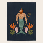 Hipster Mermaid Merman With Tattoos Poseidon King Of The Sea Midcentury Modern Cool Magical Mystical Abstract Art Bohemian Boho Style Trendy  Poster Gallery Image 4