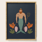 Hipster Mermaid Merman With Tattoos Poseidon King Of The Sea Midcentury Modern Cool Magical Mystical Abstract Art Bohemian Boho Style Trendy  Serving Tray Gallery Image 1