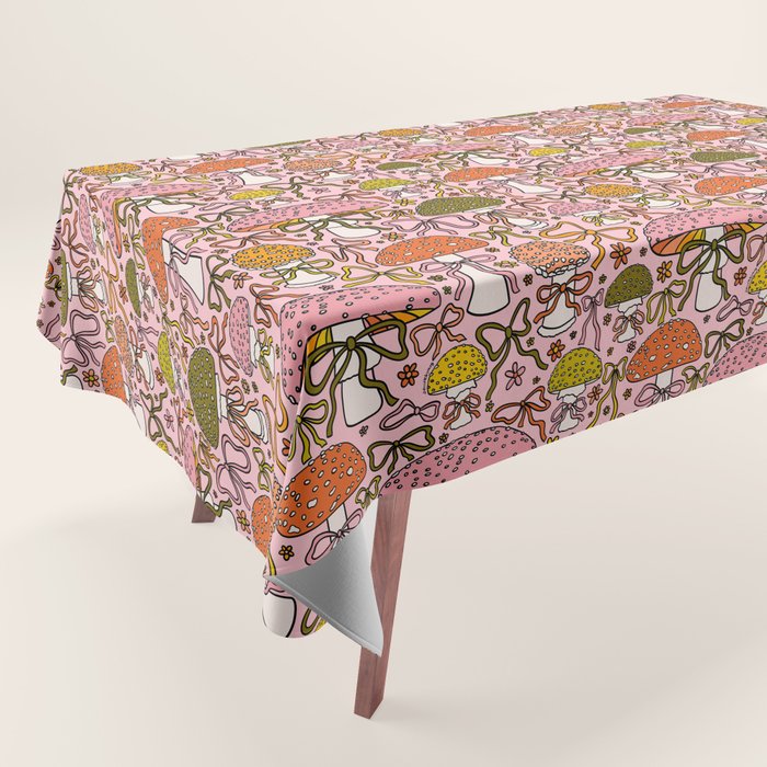 Mushrooms With Bows Print Tablecloth Gallery Image 1
