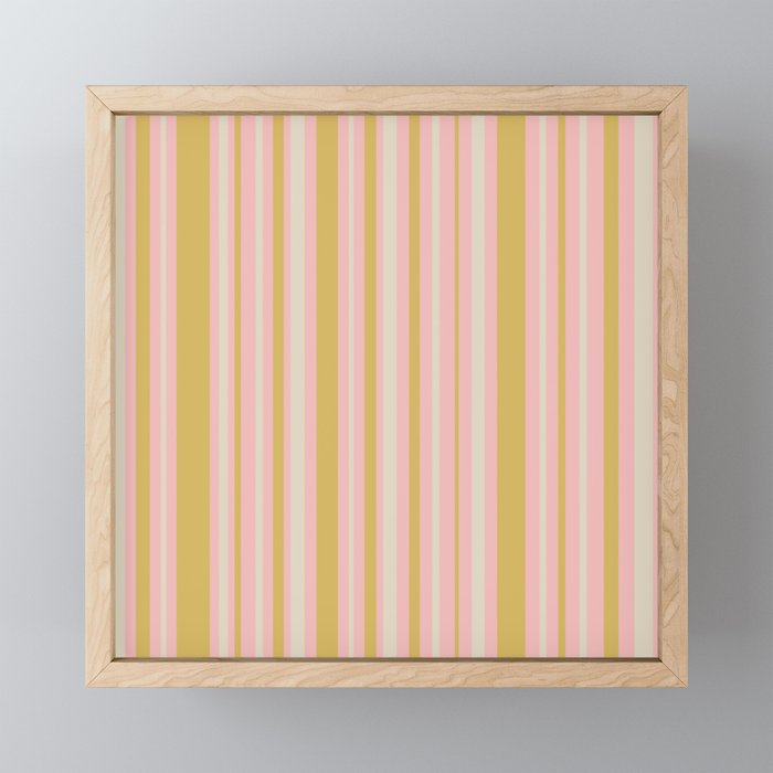Splendid Stripes - Retro Modern Stripe Pattern in Gold, Pink, and Mushroom Mini Art Print Gallery Image 1
