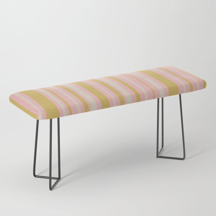 Splendid Stripes - Retro Modern Stripe Pattern in Gold, Pink, and Mushroom Bench Gallery Image 1