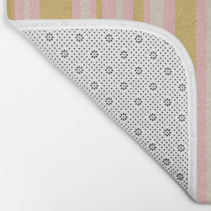 Splendid Stripes - Retro Modern Stripe Pattern in Gold, Pink, and Mushroom Bath Mat Gallery Image 2