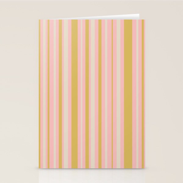 Splendid Stripes - Retro Modern Stripe Pattern in Gold, Pink, and Mushroom Stationery Card Gallery Image 1