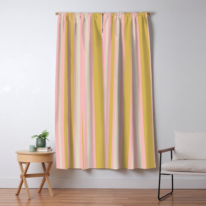 Splendid Stripes - Retro Modern Stripe Pattern in Gold, Pink, and Mushroom Window Curtain Gallery Image 5