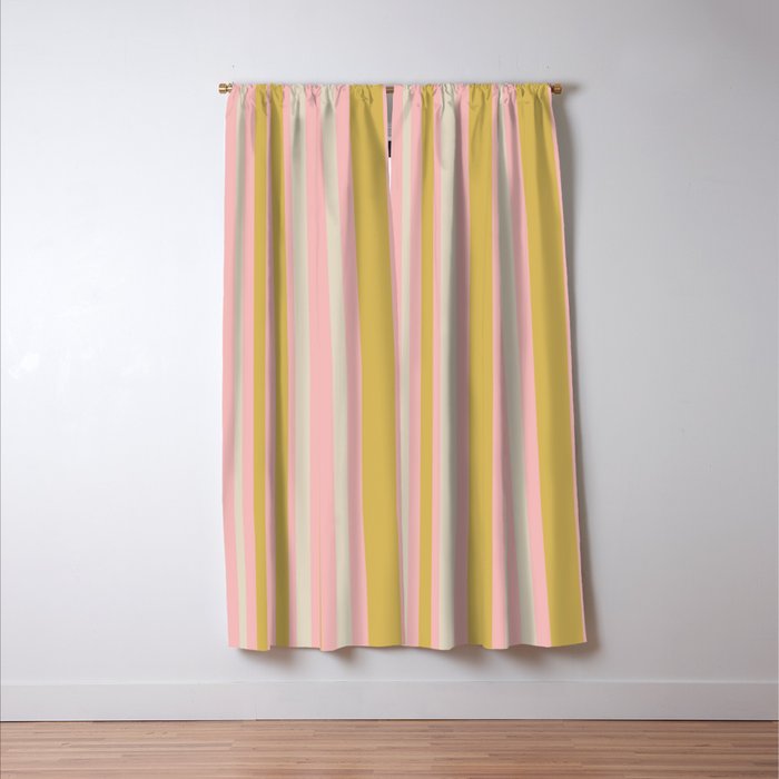 Splendid Stripes - Retro Modern Stripe Pattern in Gold, Pink, and Mushroom Window Curtain Gallery Image 3