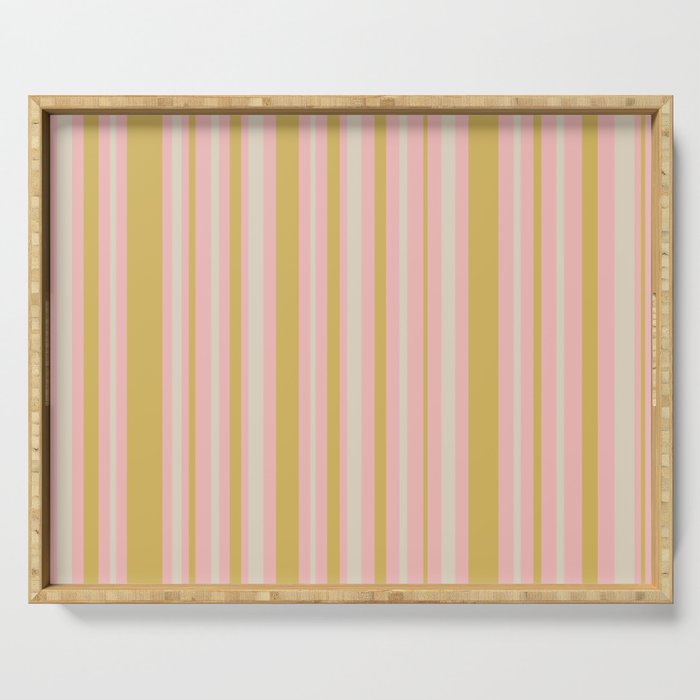 Splendid Stripes - Retro Modern Stripe Pattern in Gold, Pink, and Mushroom Serving Tray Gallery Image 1