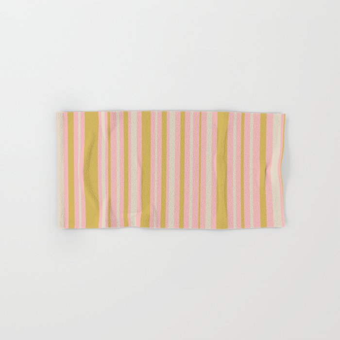 Splendid Stripes - Retro Modern Stripe Pattern in Gold, Pink, and Mushroom Bath Towel Gallery Image 1