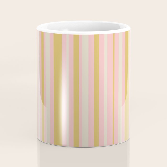 Splendid Stripes - Retro Modern Stripe Pattern in Gold, Pink, and Mushroom Coffee Mug Gallery Image 4