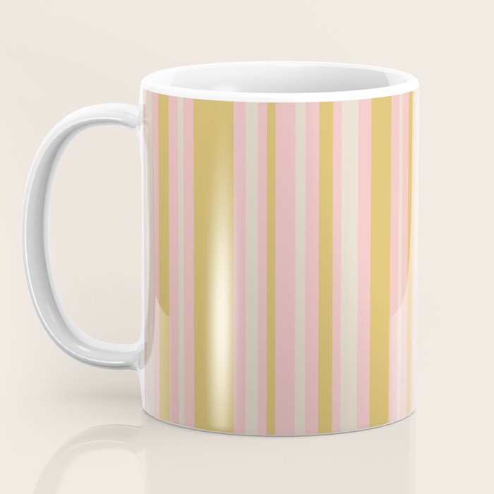 Splendid Stripes - Retro Modern Stripe Pattern in Gold, Pink, and Mushroom Coffee Mug Gallery Image 3