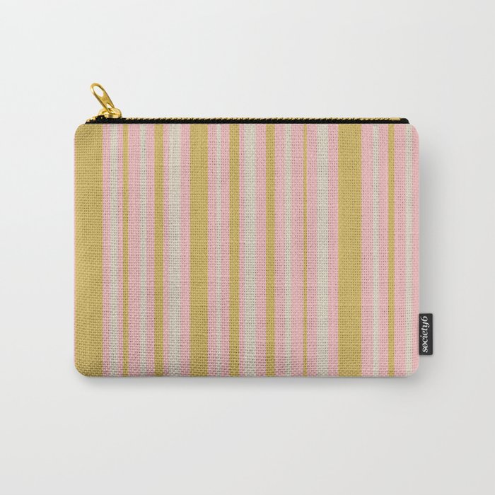 Splendid Stripes - Retro Modern Stripe Pattern in Gold, Pink, and Mushroom Carry All Pouch Gallery Image 1