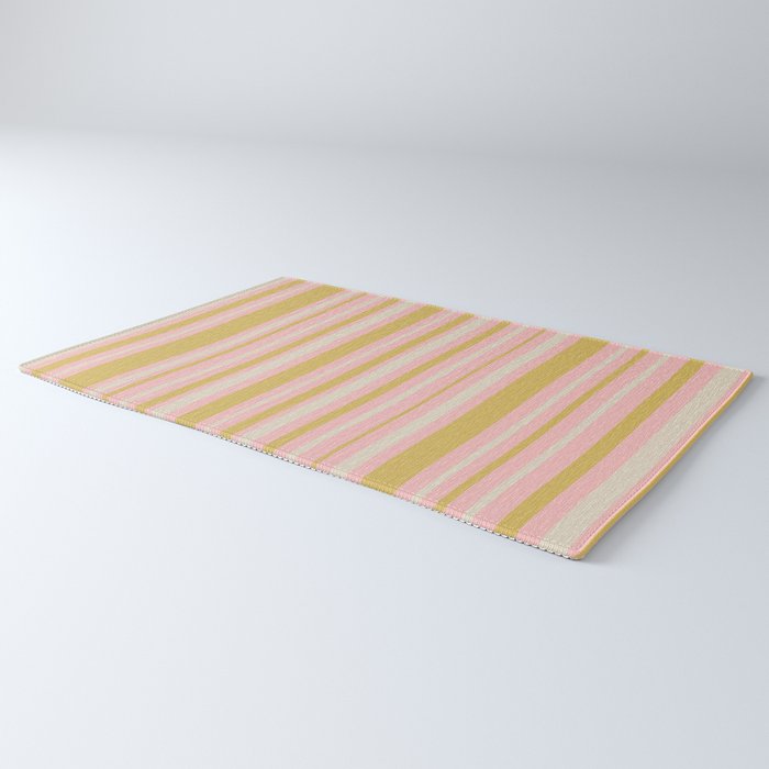 Splendid Stripes - Retro Modern Stripe Pattern in Gold, Pink, and Mushroom Rug Gallery Image 3