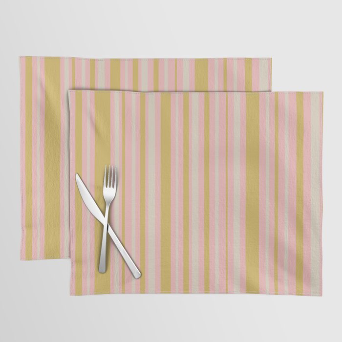 Splendid Stripes - Retro Modern Stripe Pattern in Gold, Pink, and Mushroom Placemat Gallery Image 1