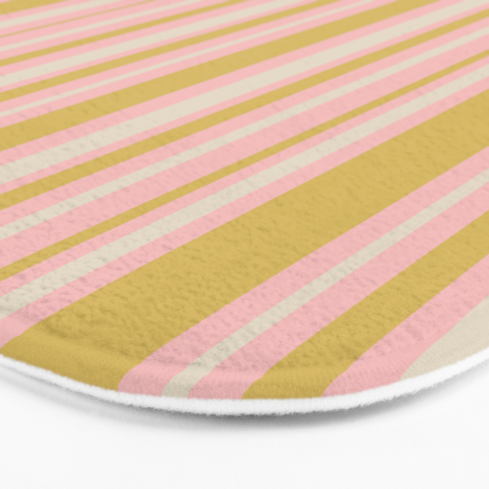 Splendid Stripes - Retro Modern Stripe Pattern in Gold, Pink, and Mushroom Bath Mat Gallery Image 3