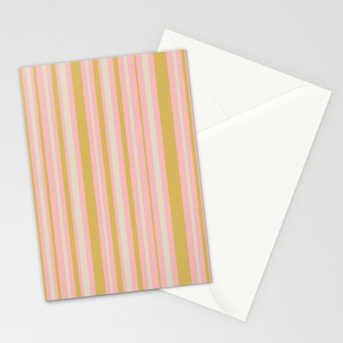 Splendid Stripes - Retro Modern Stripe Pattern in Gold, Pink, and Mushroom Stationery Card Gallery Image 2