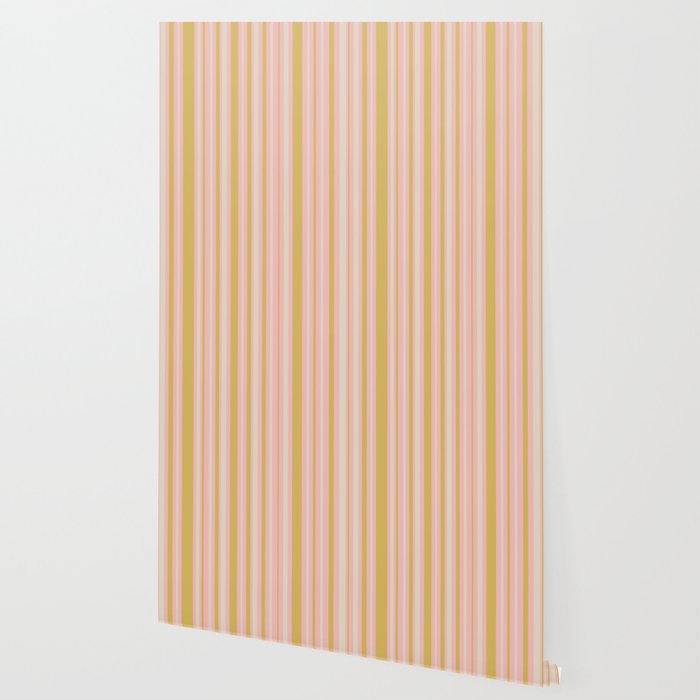 Splendid Stripes - Retro Modern Stripe Pattern in Gold, Pink, and Mushroom Wallpaper Gallery Image 2