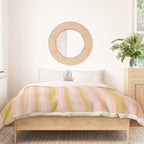 Splendid Stripes - Retro Modern Stripe Pattern in Gold, Pink, and Mushroom Duvet Cover Gallery Image 3