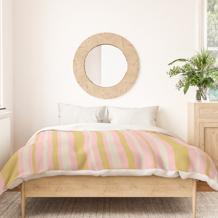 Splendid Stripes - Retro Modern Stripe Pattern in Gold, Pink, and Mushroom Duvet Cover Gallery Image 3