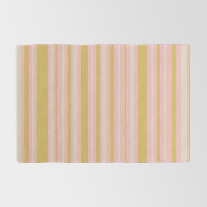 Splendid Stripes - Retro Modern Stripe Pattern in Gold, Pink, and Mushroom Rug Gallery Image 2