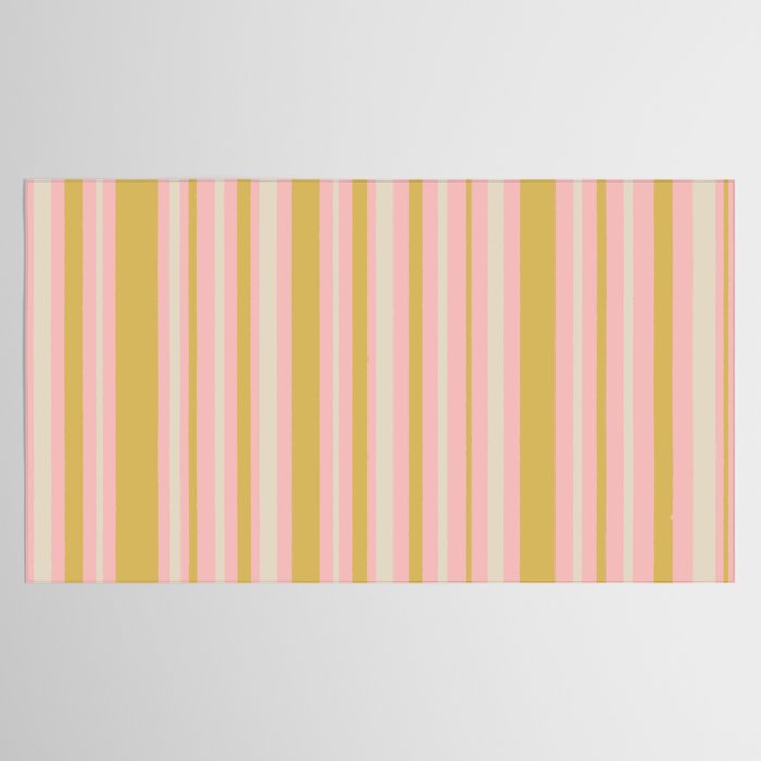 Splendid Stripes - Retro Modern Stripe Pattern in Gold, Pink, and Mushroom Tablecloth Gallery Image 2