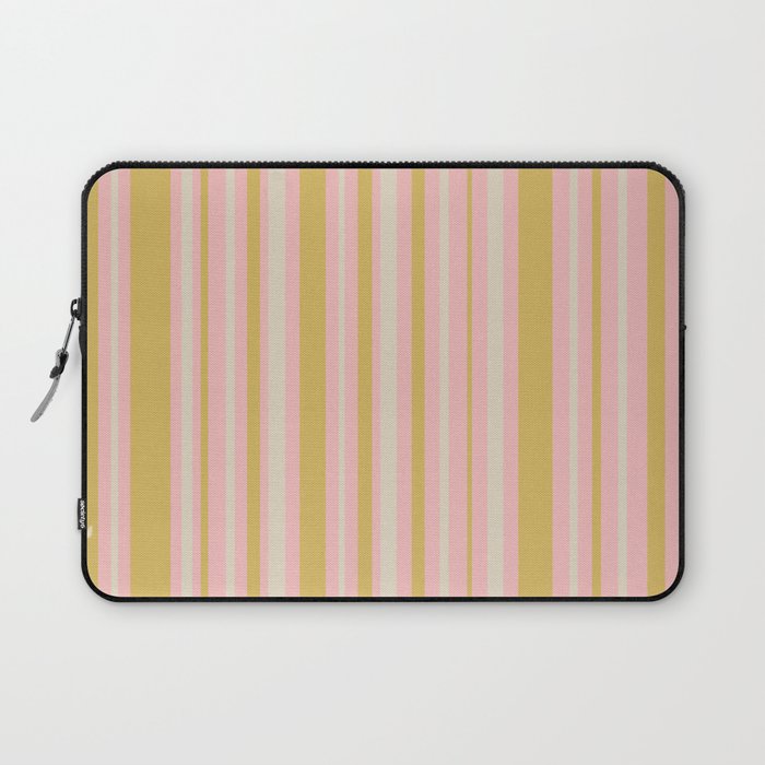Splendid Stripes - Retro Modern Stripe Pattern in Gold, Pink, and Mushroom Laptop Sleeve Gallery Image 1