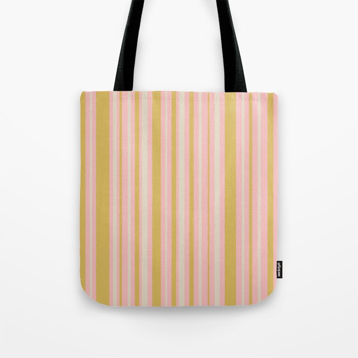 Splendid Stripes - Retro Modern Stripe Pattern in Gold, Pink, and Mushroom Tote Bag Gallery Image 1