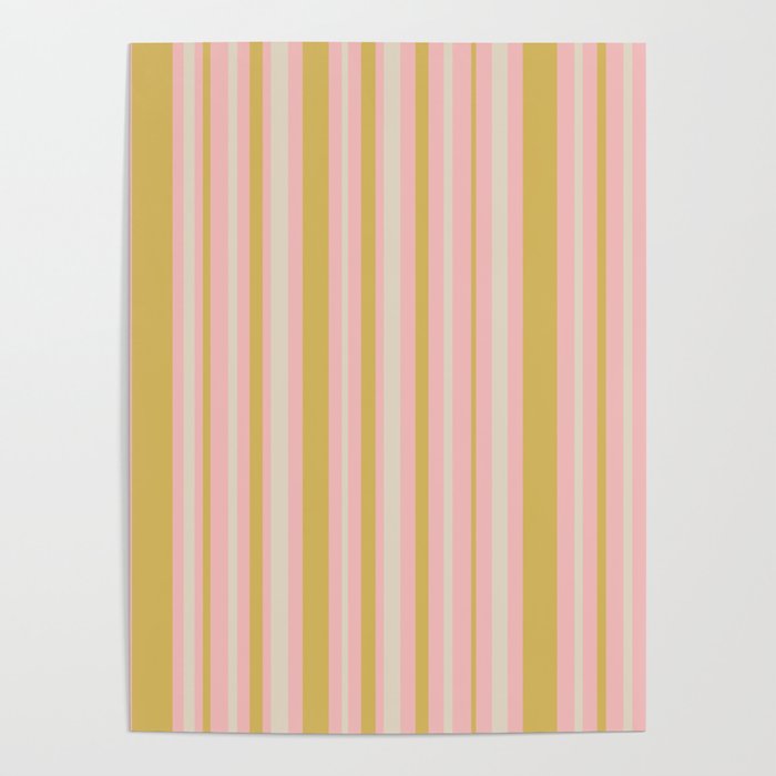 Splendid Stripes - Retro Modern Stripe Pattern in Gold, Pink, and Mushroom Poster Gallery Image 4