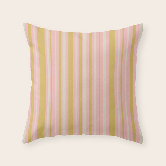 Splendid Stripes - Retro Modern Stripe Pattern in Gold, Pink, and Mushroom Throw Pillow Gallery Image 6