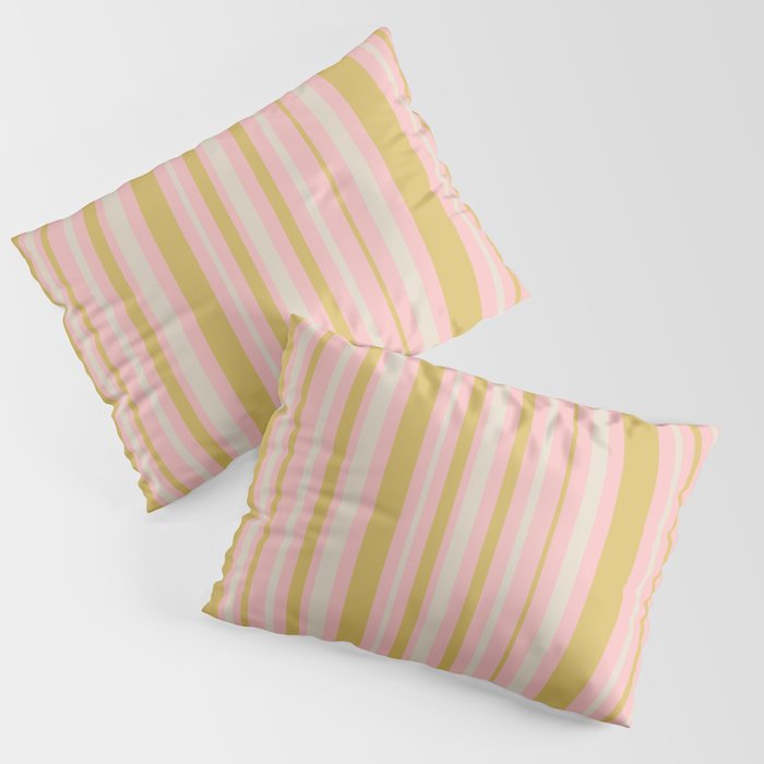 Splendid Stripes - Retro Modern Stripe Pattern in Gold, Pink, and Mushroom Pillow Sham Gallery Image 3