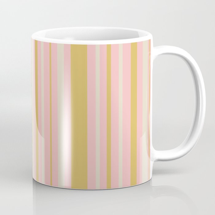 Splendid Stripes - Retro Modern Stripe Pattern in Gold, Pink, and Mushroom Coffee Mug Gallery Image 1